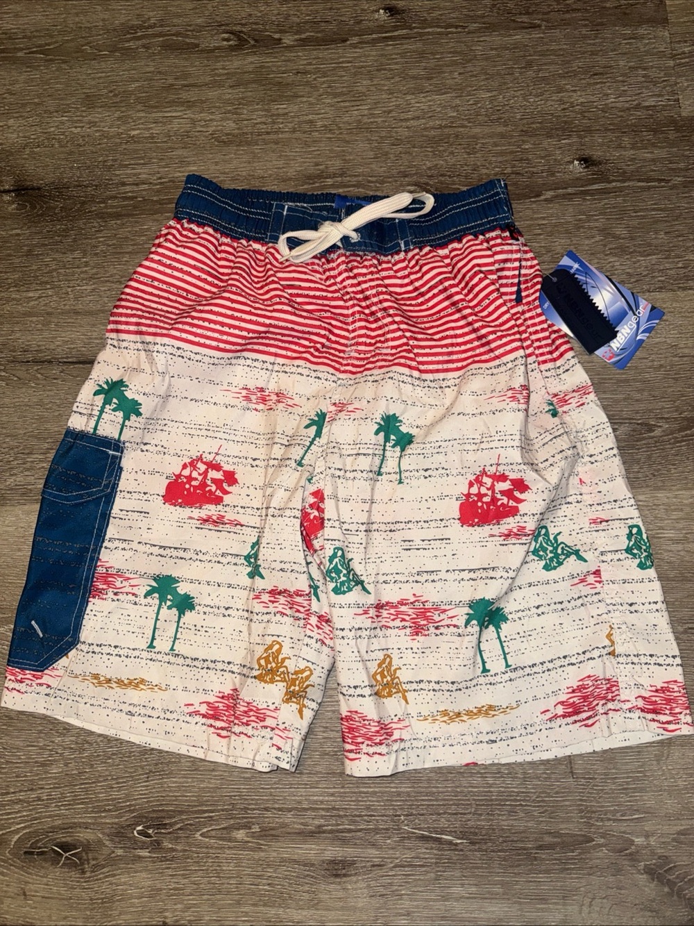NBN Gear Swim Trunks Mens Small Red Striped Bathing Suit